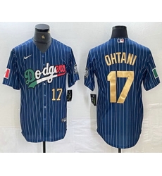 Men Los Angeles Dodgers 17 Shohei Ohtani Number Mexico Blue Gold Pinstripe Cool Base Stitched Jersey Men Los Angeles Dodgers 17 Shohei Ohtani Number Mexico Blue Gold Pinstripe Cool Base Stitched Jersey