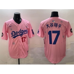 Men Los Angeles Dodgers 17  Shohei Ohtani Pink 2025 Tokyo Series Limited Stitched Baseball Jersey