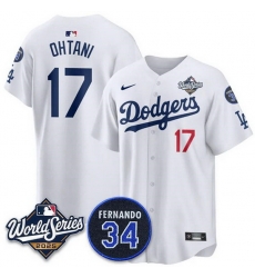Men Los Angeles Dodgers 17 Shohei Ohtani White 2025 World Series With No 34 Patch Home Limited Stitched Baseball Jersey Men Los Angeles Dodgers 17 Shohei Ohtani White 2025 World Series With No 34 Patch Home Limited Stitched Baseball Jersey