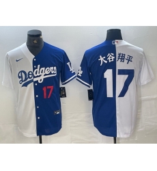 Men Los Angeles Dodgers 17 Shohei Ohtani White Blue Split Cool Base Stitched Baseball Jersey Men Los Angeles Dodgers 17 Shohei Ohtani White Blue Split Cool Base Stitched Baseball Jersey