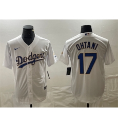 Men Los Angeles Dodgers 17 Shohei Ohtani White Gold Cool Base With Patch Stitched Baseball Jersey Men Los Angeles Dodgers 17 Shohei Ohtani White Gold Cool Base With Patch Stitched Baseball Jersey