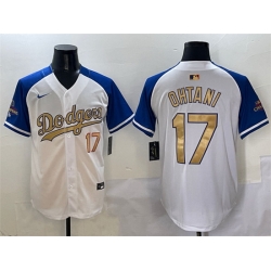 Men Los Angeles Dodgers 17 Shohei Ohtani White Royal Gold 2024 World Series Champions Vapor Limited Stitched Baseball Jersey 738