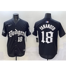 Men Los Angeles Dodgers 18 Yoshinobu Yamamoto Black 2025 LA Gothic Style With 2024 World Series Champions Patch Vapor Premier Limited Stitched Baseball Jer