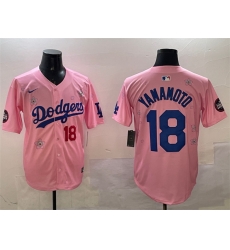 Men Los Angeles Dodgers 18 Yoshinobu Yamamoto Pink 2025 Tokyo Series Limited Stitched Baseball Jersey
