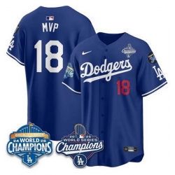 Men Los Angeles Dodgers 18 Yoshinobu Yamamoto Royal 2025 World Series Champions  26 Back to Back Champions With No 34 Patch Limited Stitched Baseball Jerse