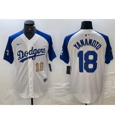 Men Los Angeles Dodgers 18 Yoshinobu Yamamoto White Blue Vin Patch Cool Base Stitched Baseball Jersey C Men Los Angeles Dodgers 18 Yoshinobu Yamamoto White Blue Vin Patch Cool Base Stitched Baseball Jersey C