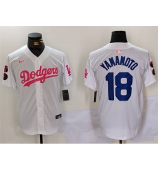 Men Los Angeles Dodgers 18 Yoshinobu Yamamoto White Pink Vin 26 Kobe Patch Stitched Baseball Jersey Men Los Angeles Dodgers 18 Yoshinobu Yamamoto White Pink Vin 26 Kobe Patch Stitched Baseball Jersey