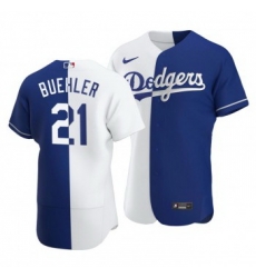 Men Los Angeles Dodgers 21 Walker Buehler Split White Blue Two Tone Jersey Men Los Angeles Dodgers 21 Walker Buehler Split White Blue Two Tone Jersey