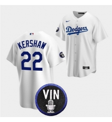 Men Los Angeles Dodgers 22 Clayton Kershaw 2022 White Vin Scully Patch Cool Base Stitched Baseball Jersey Men Los Angeles Dodgers 22 Clayton Kershaw 2022 White Vin Scully Patch Cool Base Stitched Baseball Jersey