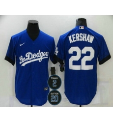 Men Los Angeles Dodgers 22 Clayton Kershaw Blue 2 20 Patch City Connect Cool Base Stitched Jersey Men Los Angeles Dodgers 22 Clayton Kershaw Blue 2 20 Patch City Connect Cool Base Stitched Jersey