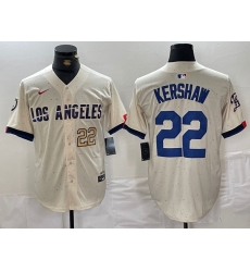 Men Los Angeles Dodgers 22 Clayton Kershaw Cream Stitched Baseball Jersey 3