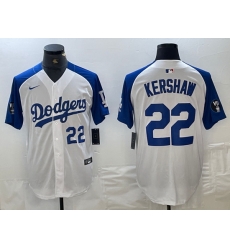 Men Los Angeles Dodgers 22 Clayton Kershaw White Blue Vin Patch Cool Base Stitched Baseball Jersey 3 Men Los Angeles Dodgers 22 Clayton Kershaw White Blue Vin Patch Cool Base Stitched Baseball Jersey 3