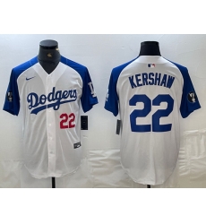 Men Los Angeles Dodgers 22 Clayton Kershaw White Blue Vin Patch Cool Base Stitched Baseball Jersey Men Los Angeles Dodgers 22 Clayton Kershaw White Blue Vin Patch Cool Base Stitched Baseball Jersey