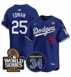 Men Los Angeles Dodgers 25 Tommy Edman Royal 2024 World Series With Fernando Memorial Patch Alternate Limited Stitched Baseball Jersey Men Los Angeles Dodgers 25 Tommy Edman Royal 2024 World Series With Fernando Memorial Patch Alternate Limited Stitched Baseball Jersey