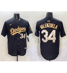 Men Los Angeles Dodgers 34 Fernando Valenzuela Black Gold Limited Stitched Baseball Jersey