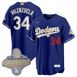 Men Los Angeles Dodgers  34 Fernando Valenzuela Royal 2026 Alternate Gold Collection Stadium Stitched Baseball Jersey