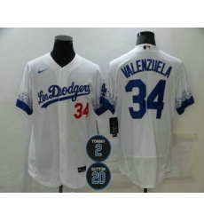 Men Los Angeles Dodgers 34 Fernando Valenzuela White 2 20 Patch City Connect Flex Base Stitched Jersey Men Los Angeles Dodgers 34 Fernando Valenzuela White 2 20 Patch City Connect Flex Base Stitched Jersey