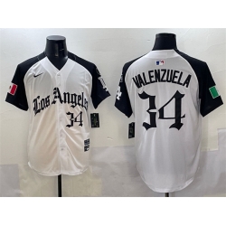 Men Los Angeles Dodgers 34 Fernando Valenzuela White Black Mexico 2025 LA Gothic Style With Fernando Patch Vapor Premier Limited Stitched Baseball Jersey