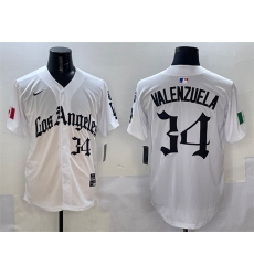 Men Los Angeles Dodgers 34 Fernando Valenzuela White Mexico 2025 LA Gothic Style With Fernando Patch Vapor Premier Limited Stitched Baseball Jersey