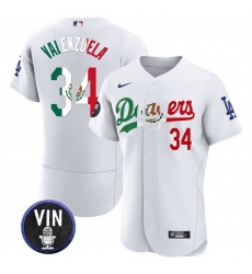 Men Los Angeles Dodgers 34 Fernando Valenzuela White Mexico Special Vin Scully Patch Flex Base Stitched Baseball Jersey Men Los Angeles Dodgers 34 Fernando Valenzuela White Mexico Special Vin Scully Patch Flex Base Stitched Baseball Jersey