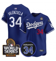 Men Los Angeles Dodgers 34 Toro Valenzuela Royal 2024 World Series With Fernando Memorial Patch Limited Stitched Baseball Jersey Men Los Angeles Dodgers 34 Toro Valenzuela Royal 2024 World Series With Fernando Memorial Patch Limited Stitched Baseball Jersey