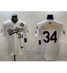 Men Los Angeles Dodgers 34 Toro Valenzuela White Gold 2024 World Series With Fernando Memorial Patch Limited Stitched Baseball Jersey 5 Men Los Angeles Dodgers 34 Toro Valenzuela White Gold 2024 World Series With Fernando Memorial Patch Limited Stitched Baseball Jersey 5