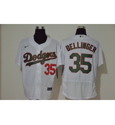 Men Los Angeles Dodgers 35 Cody Bellinger White With Green Name Stitched MLB Flex Base Nike Jersey Men Los Angeles Dodgers 35 Cody Bellinger White With Green Name Stitched MLB Flex Base Nike Jersey
