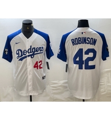 Men Los Angeles Dodgers 42 Jackie Robinson White Blue Vin Patch Cool Base Stitched Baseball Jersey III Men Los Angeles Dodgers 42 Jackie Robinson White Blue Vin Patch Cool Base Stitched Baseball Jersey III