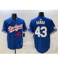 Men Los Angeles Dodgers 43 Anthony Banda Royal With American Flag Patch Limited Stitched Baseball Jersey