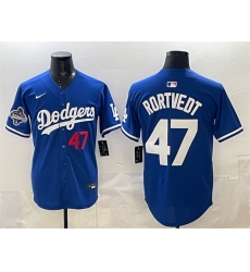 Men Los Angeles Dodgers 47 Ben Rortvedt Royal 2025 World Series Champions Patch Limited Stitched Baseball Jersey