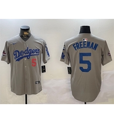 Men Los Angeles Dodgers 5 Freddie Freeman Grey 2024 World Series Champions With Fernando Memorial Patch Limited Stitched Baseball Jersey Men Los Angeles Dodgers 5 Freddie Freeman Grey 2024 World Series Champions With Fernando Memorial Patch Limited Stitched Baseball Jersey