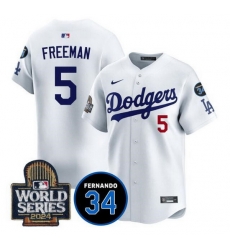 Men Los Angeles Dodgers 5 Freddie Freeman White 2024 World Series With Fernando Memorial Patch Limited Stitched Baseball Jersey Men Los Angeles Dodgers 5 Freddie Freeman White 2024 World Series With Fernando Memorial Patch Limited Stitched Baseball Jersey