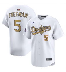 Men Los Angeles Dodgers 5 Freddie Freeman White 2025 Gold Collection Limited Stitched Baseball Jersey Men Los Angeles Dodgers 5 Freddie Freeman White 2025 Gold Collection Limited Stitched Baseball Jersey
