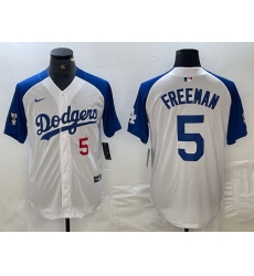 Men Los Angeles Dodgers 5 Freddie Freeman White Blue Vin Patch Cool Base Stitched Baseball Jersey 2 Men Los Angeles Dodgers 5 Freddie Freeman White Blue Vin Patch Cool Base Stitched Baseball Jersey 2