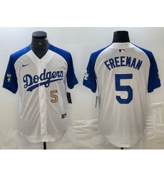 Men Los Angeles Dodgers 5 Freddie Freeman White Blue Vin Patch Cool Base Stitched Baseball Jersey Men Los Angeles Dodgers 5 Freddie Freeman White Blue Vin Patch Cool Base Stitched Baseball Jersey