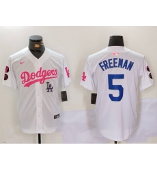 Men Los Angeles Dodgers 5 Freddie Freeman White Pink Vin 26 Kobe Patch Stitched Baseball Jersey 1 Men Los Angeles Dodgers 5 Freddie Freeman White Pink Vin 26 Kobe Patch Stitched Baseball Jersey 1