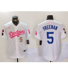 Men Los Angeles Dodgers 5 Freddie Freeman White Pink Vin 26 Kobe Patch Stitched Baseball Jersey 8 Men Los Angeles Dodgers 5 Freddie Freeman White Pink Vin 26 Kobe Patch Stitched Baseball Jersey 8