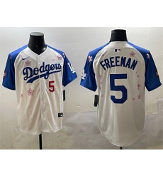 Men Los Angeles Dodgers 5 Freddie Freeman White Royal 2025 Tokyo Series Limited Stitched Baseball Jersey