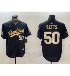 Men Los Angeles Dodgers 50 Mookie Betts Black Gold 2024 World Series With Fernando Memorial Patch Limited Stitched Baseball Jersey Men Los Angeles Dodgers 50 Mookie Betts Black Gold 2024 World Series With Fernando Memorial Patch Limited Stitched Baseball Jersey