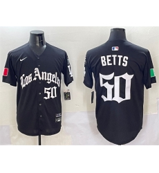 Men Los Angeles Dodgers 50 Mookie Betts Black Mexico 2025 LA Gothic Style With Fernando Patch Vapor Premier Limited Stitched Baseball Jersey Men Los Angeles Dodgers 50 Mookie Betts Black Mexico 2025 LA Gothic Style With Fernando Patch Vapor Premier Limited Stitched Baseball Jersey