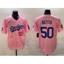 Men Los Angeles Dodgers 50 Mookie Betts Pink 2025 Tokyo Series Limited Stitched Baseball Jersey