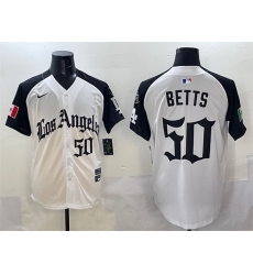 Men Los Angeles Dodgers 50 Mookie Betts White Black Mexico 2025 LA Gothic Style With Fernando Patch Vapor Premier Limited Stitched Baseball Jersey Men Los Angeles Dodgers 50 Mookie Betts White Black Mexico 2025 LA Gothic Style With Fernando Patch Vapor Premier Limited Stitched Baseball Jersey