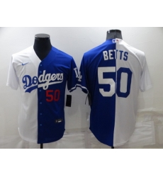 Men Los Angeles Dodgers 50 Mookie Betts White Blue Split Cool Base Stitched Baseball Jerseys Men Los Angeles Dodgers 50 Mookie Betts White Blue Split Cool Base Stitched Baseball Jerseys