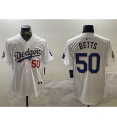 Men Los Angeles Dodgers 50 Mookie Betts White Gold 2024 World Series Home Limited Stitched Baseball Jersey Men Los Angeles Dodgers 50 Mookie Betts White Gold 2024 World Series Home Limited Stitched Baseball Jersey