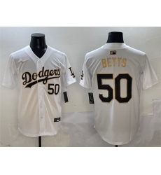 Men Los Angeles Dodgers 50 Mookie Betts White Gold Limited Stitched Baseball Jersey