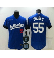 Men Los Angeles Dodgers 55 Albert Pujols Blue 2 20 Patch City Connect Flex Base Stitched Jersey Men Los Angeles Dodgers 55 Albert Pujols Blue 2 20 Patch City Connect Flex Base Stitched Jersey