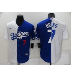 Men Los Angeles Dodgers 7 Julio Urias White Blue Split Cool Base Stitched Baseball Jersey Men Los Angeles Dodgers 7 Julio Urias White Blue Split Cool Base Stitched Baseball Jersey