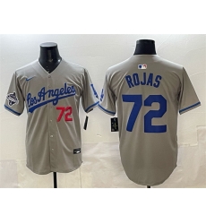 Men Los Angeles Dodgers 72 Miguel Rojas Grey 2025 World Series Champions Patch Limited Stitched Baseball Jersey