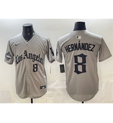 Men Los Angeles Dodgers 8 Enrique Hern E1ndez Grey LA Gothic Style With 2025 World Series Champions Patch Limited Stitched Baseball Jersey Men Los Angeles Dodgers 8 Enrique Hern E1ndez Grey LA Gothic Style With 2025 World Series Champions Patch Limited Stitched Baseball Jersey