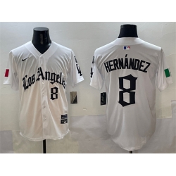 Men Los Angeles Dodgers 8 Enrique Hernandez White Mexico 2025 LA Gothic Style With Fernando Patch Vapor Premier Limited Stitched Baseball Jersey